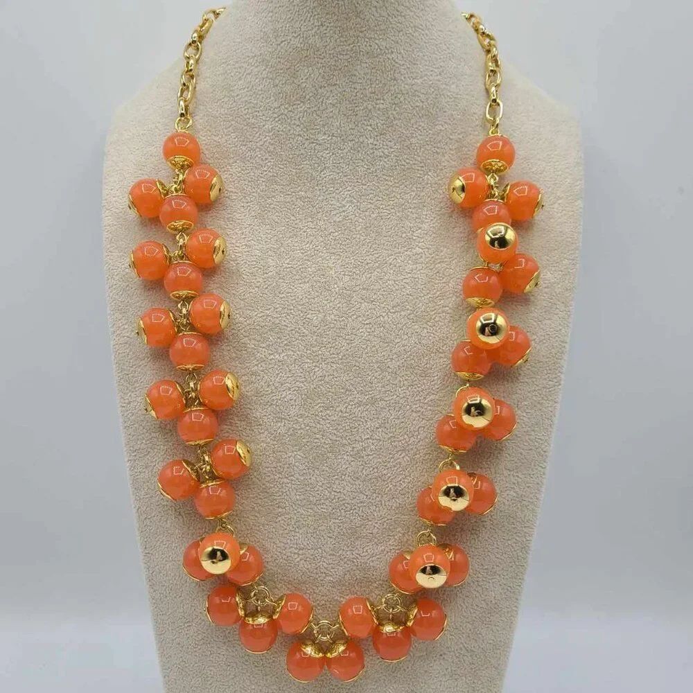 J Crew Orange Glass Beads Necklace NEW! NWOT!